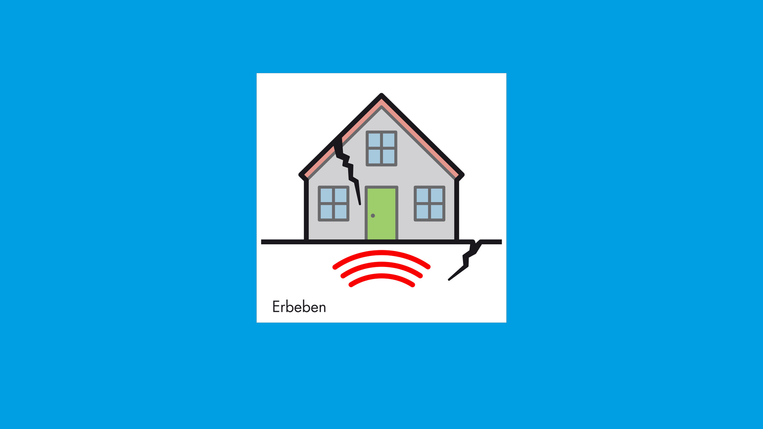 Erdbeben-Symbol: Haus mit Rissen und Vibration